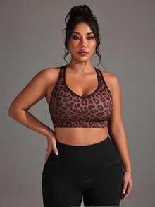 SHEIN Unity 2026 Summer New Plus Size Women's Leopard Print V-Neck Tank Bikini Top - Multicolor - View 3