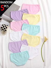 SHEIN 5pcs Random Assorted Girls Toddler Young Girl Simple Fashion Candy Color Multi-Color Combination Daily Comfortable Soft Triangle Underwear - Multicolor - View 2