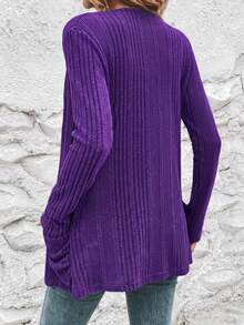 EMERY ROSE Casual Women's Ribbed Cardigan With Regular Fit & Open Front In Fall/Winter - Purple - View 2