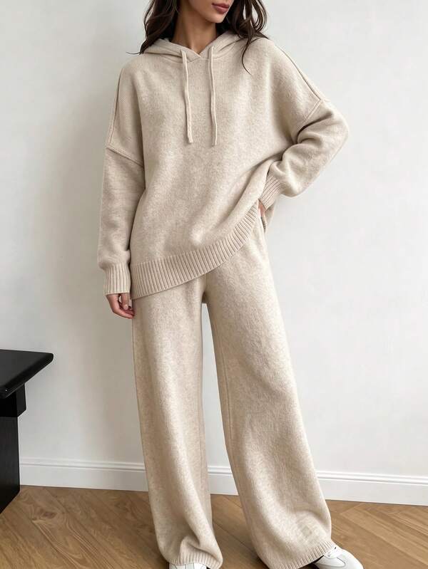 Cévolie Women's Hooded Sweater & Knitted Pants Set
