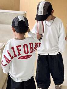 SHEIN Oversized Crew Neck Raglan Sleeve Fleece Pullover Pullover Autumn Sweatshirt With Large Letter Print, Suitable For Winter, Baby Boy - Multicolor - View 5