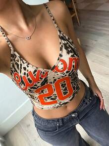 INAWLY Women's Leopard Print Letter & Number Casual Daily Wear Camisole Top - Multicolor - View 8
