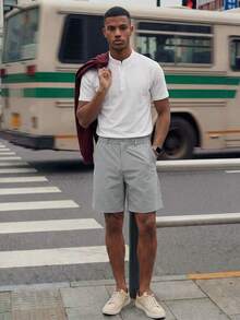 TekDrob WaterProof Tailored Shorts With Regular Fit And Back Elastic Waistband - Grey - View 3