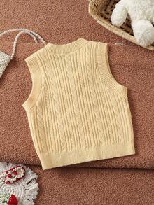 SHEIN Young Girl 3D Bow Decor Twisted Knit Vest - Yellow - View 2