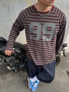 DAZY 男士黑色與紅色拼色數字印花T恤 - 彩色 - 查看 5