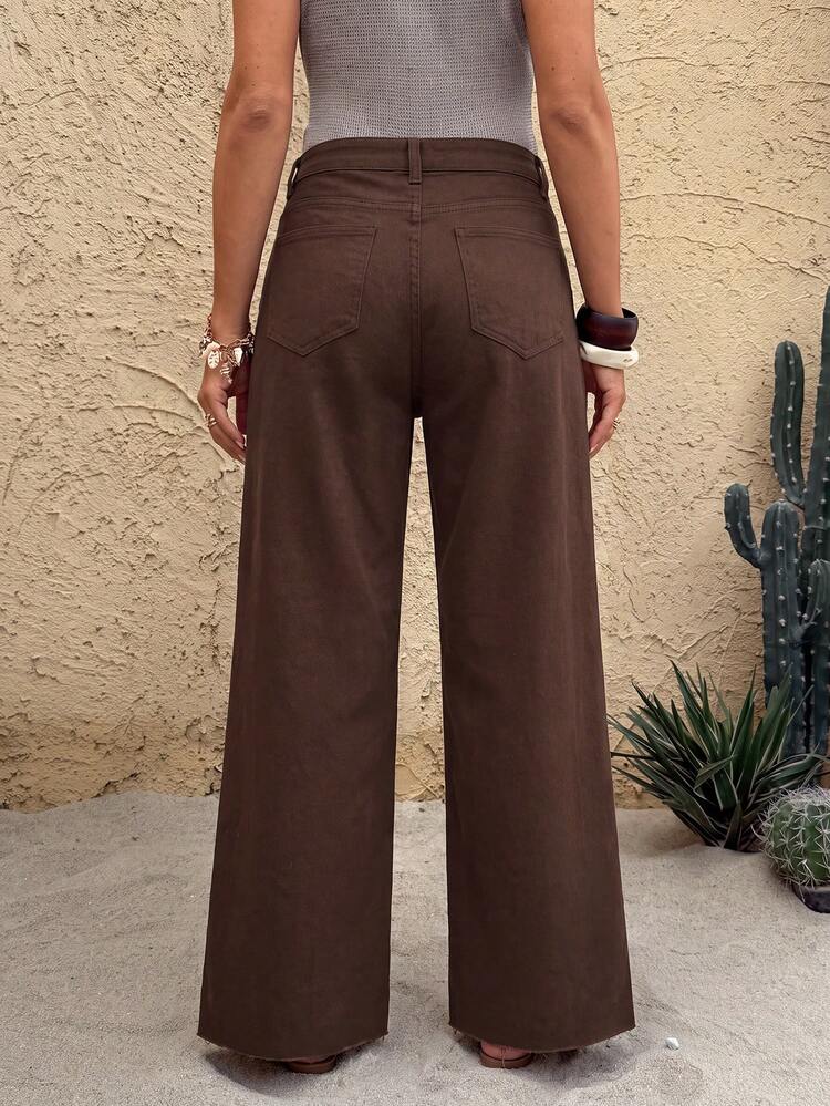 SHEIN Maternity Straight Leg Loose Casual Versatile Denim Jeans Office Outfits For Women - Brown - View 2