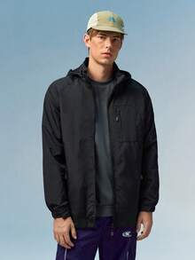 Caldwick 1pc Outdoor Men's Multi-Pocket Black Windbreaker Jacket, Sports Coat Spring - Black - View 6