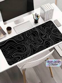 1PC Extra Large Non Slip Rubber Base Water Resistant Smooth Stitched Edge Black Topo Map Contour Gaming Mouse Pad Keyboard Desk Mat Office Computer Laptop Accessory Writing Protector For Work Game Home - View 1
