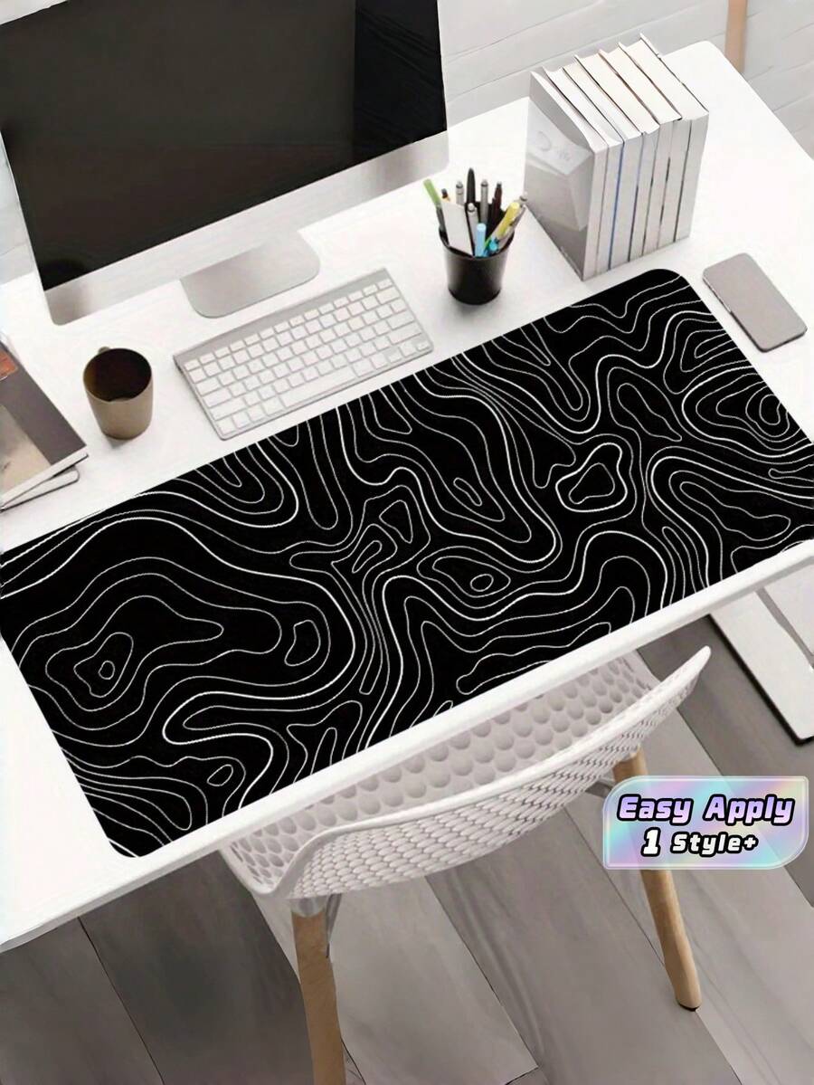 1PC Extra Large Non Slip Rubber Base Water Resistant Smooth Stitched Edge Black Topo Map Contour Gaming Mouse Pad Keyboard Desk Mat Office Computer Laptop Accessory Writing Protector For Work Game Home - View 1