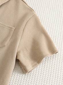 2pcs Tween Boys Loose Casual Turndown Collar Short Sleeve Polo Shirt And Pants Set Suitable For Summer Suitable For Daily Use Suitable For School Suitable For Travel Suitable For Sports Suitable For Spring And Summer Outfits Textured Fabrics - Khaki - View 7