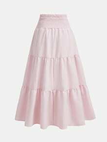 Girlism Teen Girl White,Ruffle Skirt Boho Long Skirt Break Paperbag Waist Frill Trim Ruffle Hem Skirt - Baby Pink - View 2