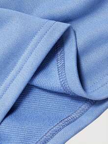 SHEIN MOD Crop top lengan panjang biru bergaya dengan leher bulat dan motif grafis untuk tampilan kasual, hoodie lengan pendek biru muda. - Biru - View 8