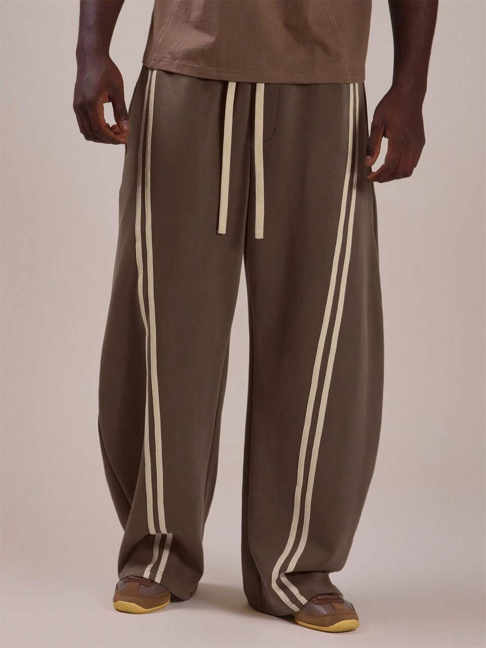 Double Stripe Down Front Joggers Elasticated Wasit Extrernal Drawstrings Co Ord Trousers Only