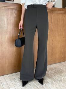 DAZY Pantalones acampanados de unicolor versátiles y de moda para ir al trabajo - Gris Oscuro - Ver 4