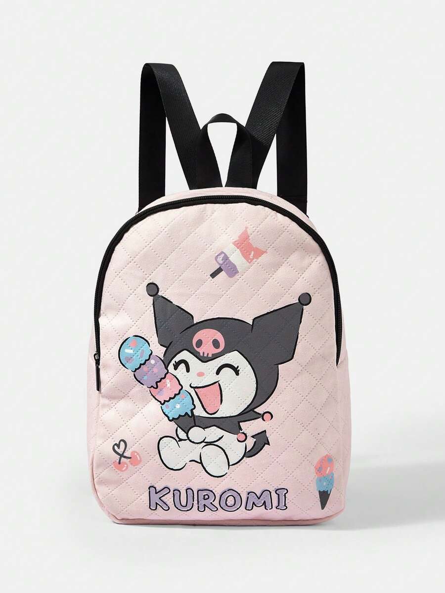 HELLO KITTY AND FRIENDS | SHEIN 淺粉色絎縫冰淇淋卡通印花背包 可調式肩帶 輕量學生日用背包 - 卡通-6 - 查看 1