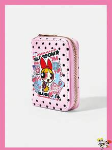 THE POWERPUFF GIRLS X SHEIN 1件裝 波點粉色小女警圖案簡約風拉鍊零錢包，適合女性 - 多色A1 - 查看 2