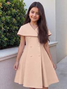 Firerie Kids Tween Girls V-Neck Cardigan Dress, Business Commute Elegant Cute Casual Dress - Apricot - View 1