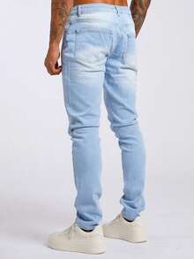 ROMWE MEN Spring/Summer Casual Men Cotton Washed Jeans, School - Light Wash - View 2