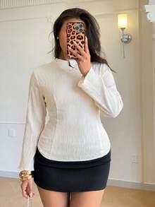 Auralis New Chinese-Style Apricot Long-Sleeve Pullover With Textured Jacquard – Suitable For Work And Daily Wear. - Apricot - View 6