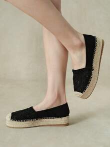 Styleloop Ladies Black Holiday Wind Braided Hemp Rope Platform Shoes Fall Shoes - Black - View 12