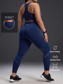 Powerista Women's Plus Size High Waist Seamless Sports Leggings - Navy Blue - View 3