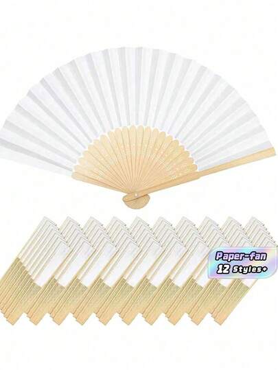 Retro Handheld Folding Paper Fans Available In Packs Of 10/20/30/40/50, Portable Bamboo Fans - The Perfect Summer Accessory To Keep You Cool And Stylish, Suitable For Parties And Events, Lightweight Compact, Ideal Gift For Wedding Favor