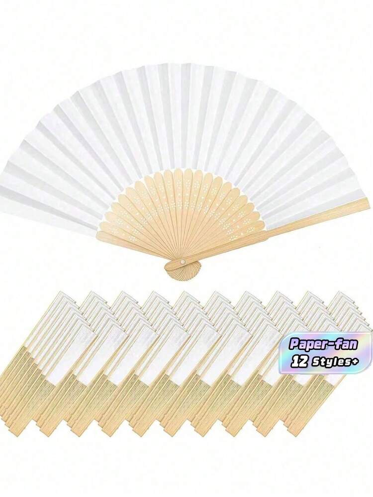 Retro Handheld Folding Paper Fans Available In Packs Of 10/20/30/40/50, Portable Bamboo Fans - The Perfect Summer Accessory To Keep You Cool And Stylish, Suitable For Parties And Events, Lightweight Compact, Ideal Gift For Wedding Favor - multicolor - View 1