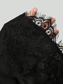 Sweetra Plus Size Satin Sexy Elegant Halter Neck Backless Top And Lace Patchwork Mini Bodycon Skirt 2 Pieces Set Halloween Cocktail Black - Black - View 7