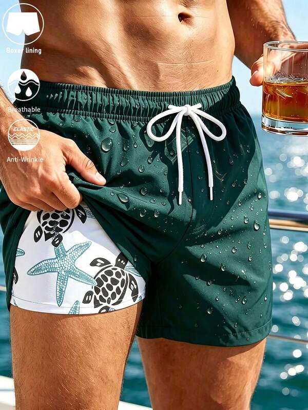 CoralVoy Pantalones cortos de playa casuales de cintura elástica con cordón y bolsillos, de unicolor para hombre, de verano