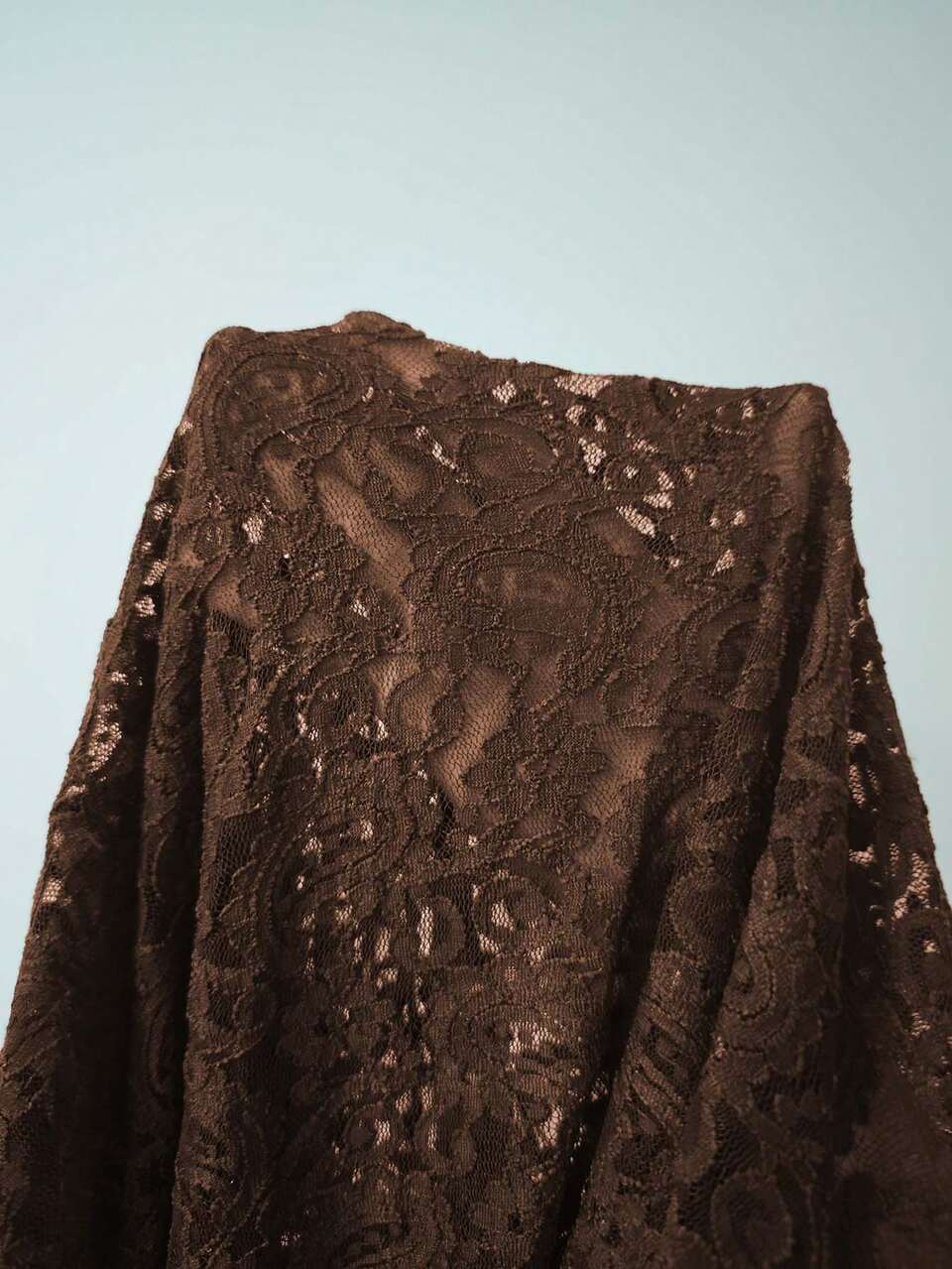 Anewsta Casual Mature Elegant Versatile 2 Pieces Set: Soft Lace Mock Neck Long Sleeve Top + Water-Soluble Lace Flare Pants Dinner Cocktail Brown Floral Autumn