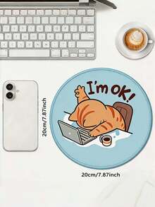 1PC Cute Working Cat Pattern Mouse Pad – Square & Round Desk Mat With Lock Edge, Non-Slip Rubber Base, HD Print, Gaming Office Use, Compatible PC/Laptop/Wireless Mouse - View 3