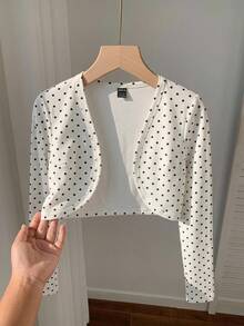 SHEIN EZwear 女款波點圖案長袖開襟輕便夾克 - 白色 - 查看 1