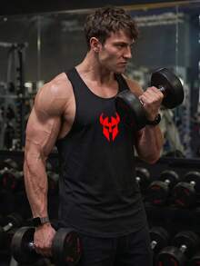 GymBeat Men's Letter Graphic Fashionable Sleeveless Tank Top, Gym Sports Black - Black - View 1