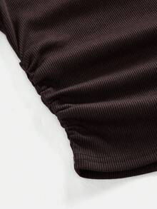 Tween Girl Casual Daily Knitted Fitted Top With Ribbon Detail And Straight Leg Pants With Ribbon Detail - Brown - View 4