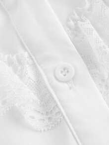 SHEIN MOD Victorian-Inspired White Autumn Date Tea Party Blouse,Large Bowknot Neck,Lace Trim,Puff Long Sleeves,Ruffled Cuffs,Office Teachers' Day,Christmas - White - View 6