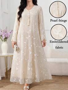 Al Najma Women's Elegant Embroidered Arabian Dress - Apricot - View 1