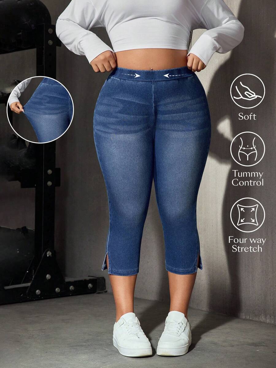 EMERY ROSE Plus Size Casual Washed Slim Fit Jeans - Baby Blue - View 1