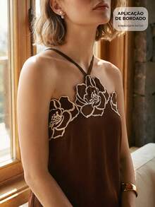 CAJUNI Chic Vacation Chic Elegant Flower Embellishment Mini Dress - Brown - View 8