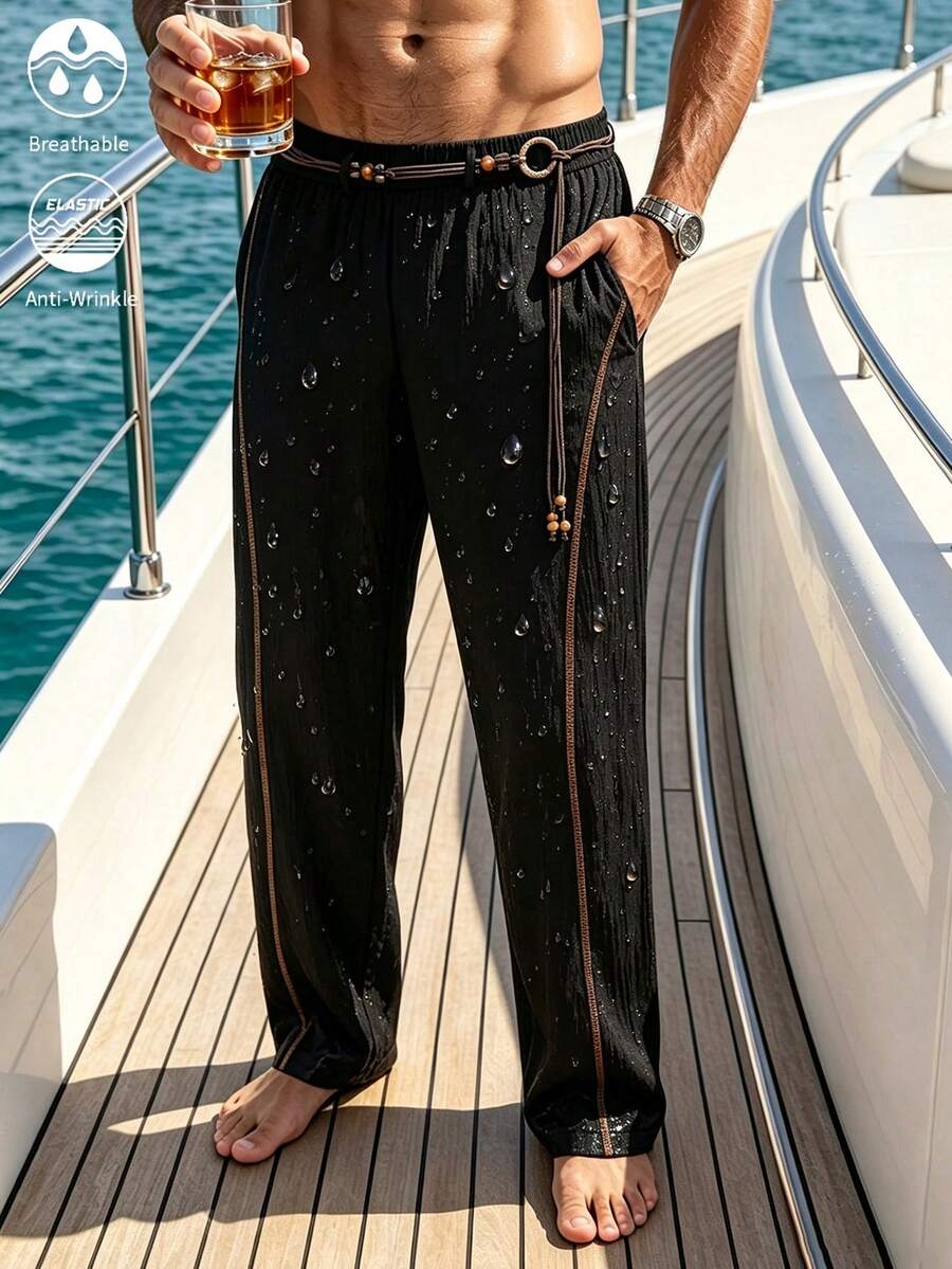 Manfinity Swimmode 男士休閒寬鬆版型附腰帶長褲 - 黑色 - 查看 1