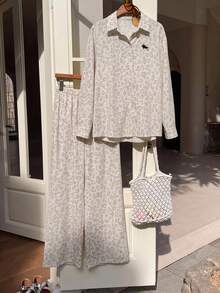 SHEIN EZwear 大尺碼女款豹紋馬術長袖上衣與長褲兩件套 - 彩色 - 查看 6