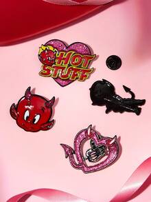 SHEIN HOT STUFF 時尚黑色鋅合金紅色卡通愛心胸針徽章紀念收藏禮物 - 彩色 - 查看 5