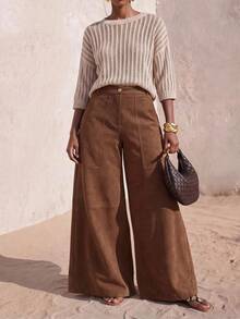 Zivah Women's Solid Color Casual Versatile Daily Wear Long Pants - Brown - View 9