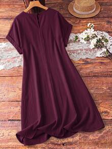 EMERY ROSE Plus Size Women's Solid Color Lace Hollow Out Sleeveless Dress - Red Violet - View 2