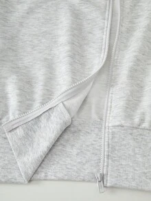 SHEIN 青少年女孩連帽衫兩件套，拉鍊連帽衫，休閒，寬鬆，針織，返校季，復古，秋季服飾，秋季字母灰色女孩套裝，韓系Y2K - 灰色 - 查看 8