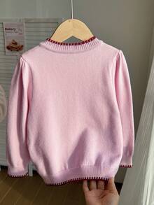 Girls Toddler Cute Peter Pan Collar Knitted Cardigan Sweater Long Sleeve Jacket With Cherry Embroidery Autumn Fall - Apricot - View 3