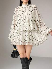 Heiryn Women's Polka Dot Print Fashion Romantic Elegant Ruffle Hem Dress Garden Party Tea Party Date Black White Polka Dot Autumn - Black and White - View 1