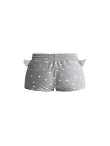 ROMWE Y2K Kawaii Mädchen Stern Muster Yuppie Flügel Dekor Damen Shorts - Grau - Übersicht 2