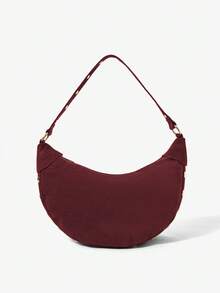 Viva Strut Women's Fashionable Simple Personalized Street Versatile Retro Claret Suede Rivet Design Shoulder Bag, Daily Shopping  School Commuting - Burgundy - View 5