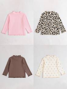 SHEIN Playful Pals 女嬰秋冬可愛印花羅紋布料波浪下擺長袖4件套 - 彩色 - 查看 2