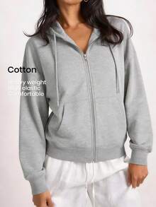 YARNWELL Sweatshirt Wanita Model Baru Musim Gugur/Dingin, Serbaguna, Longgar, Model Lengan Panjang dengan Tali Serut dan Tudung. - Grey - View 2
